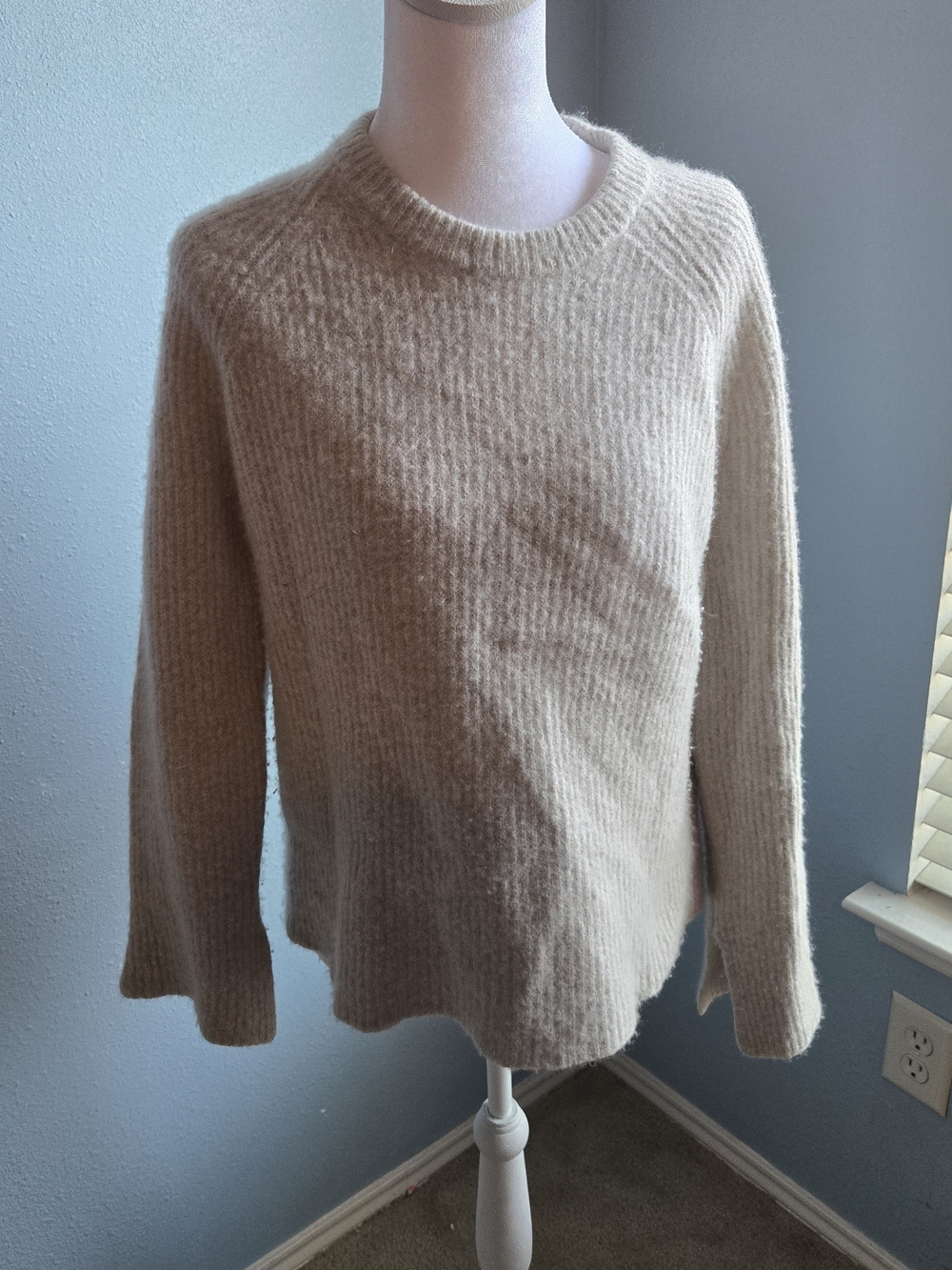 James Perse Cream Ribbed Scoopneck Sweater